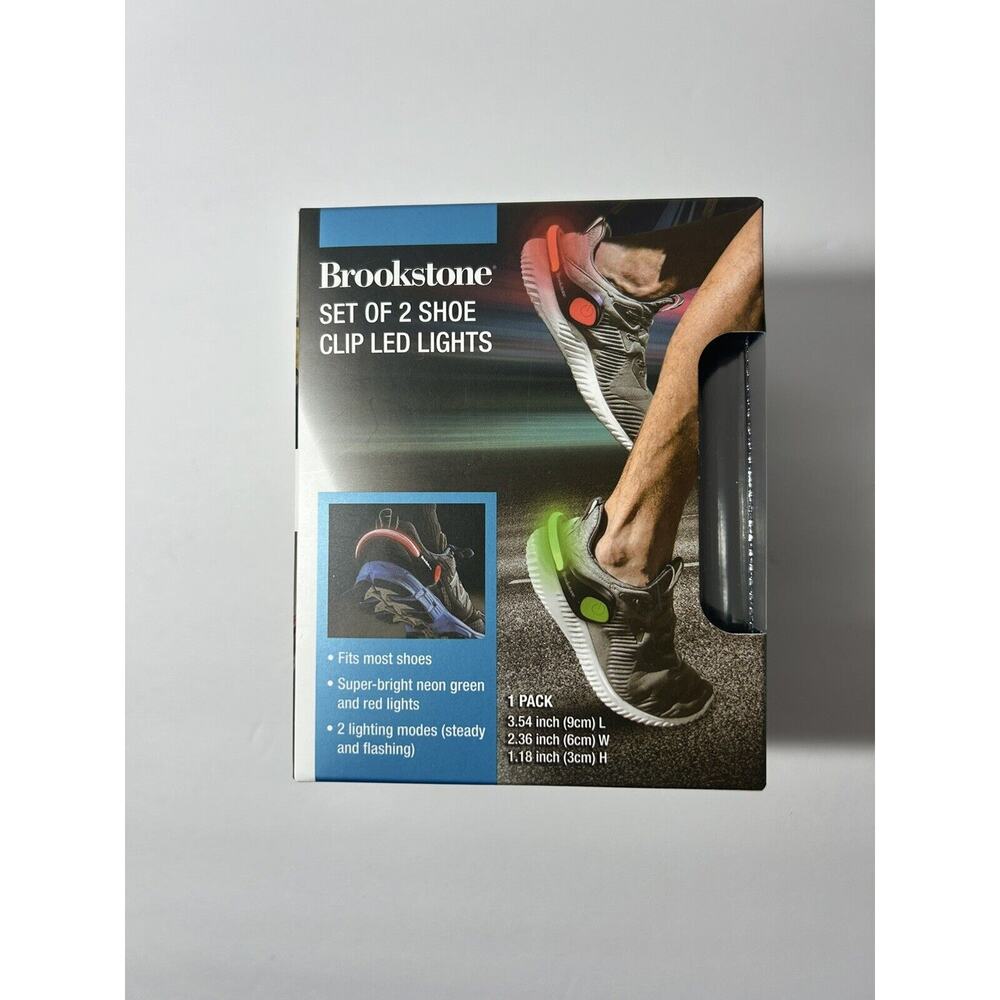 Brookstone Shoe Clip LED Lights Set of 2 Securely Hooks Onto Shoes Green & Red